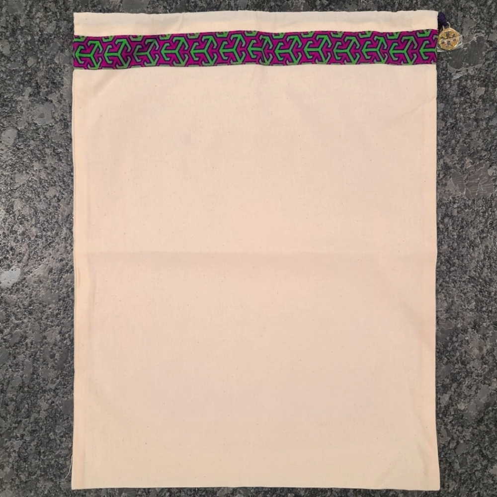 Tory Burch Large Dust Bag Purple & Green Trim Drawstring Gold Charm Logo